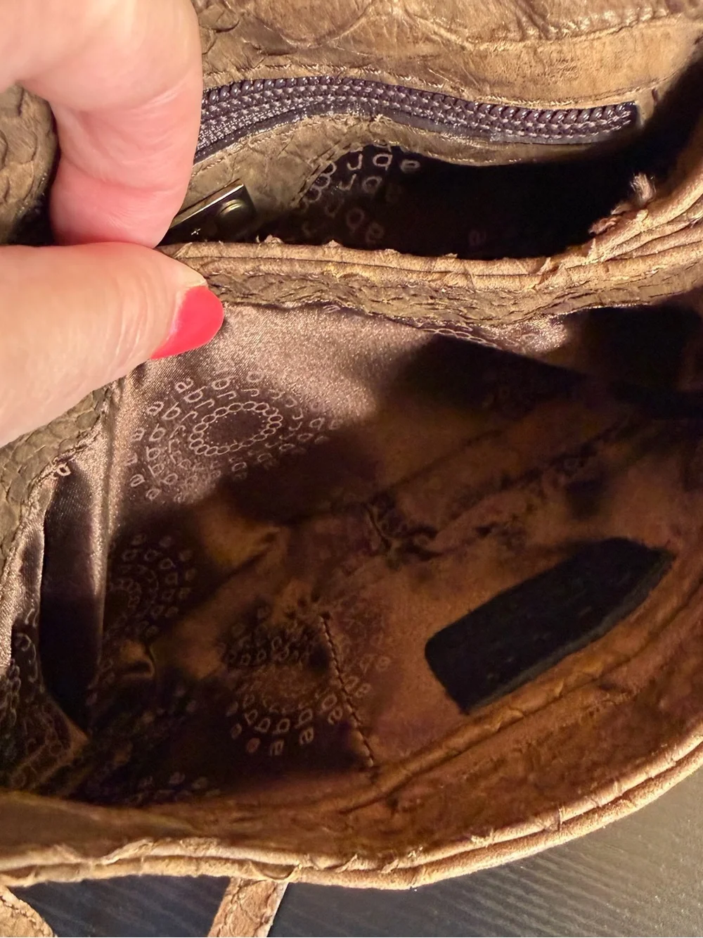 Python-Texture Tan Crossbody Bag with Turn-Lock Closure - Picture 8 of 16